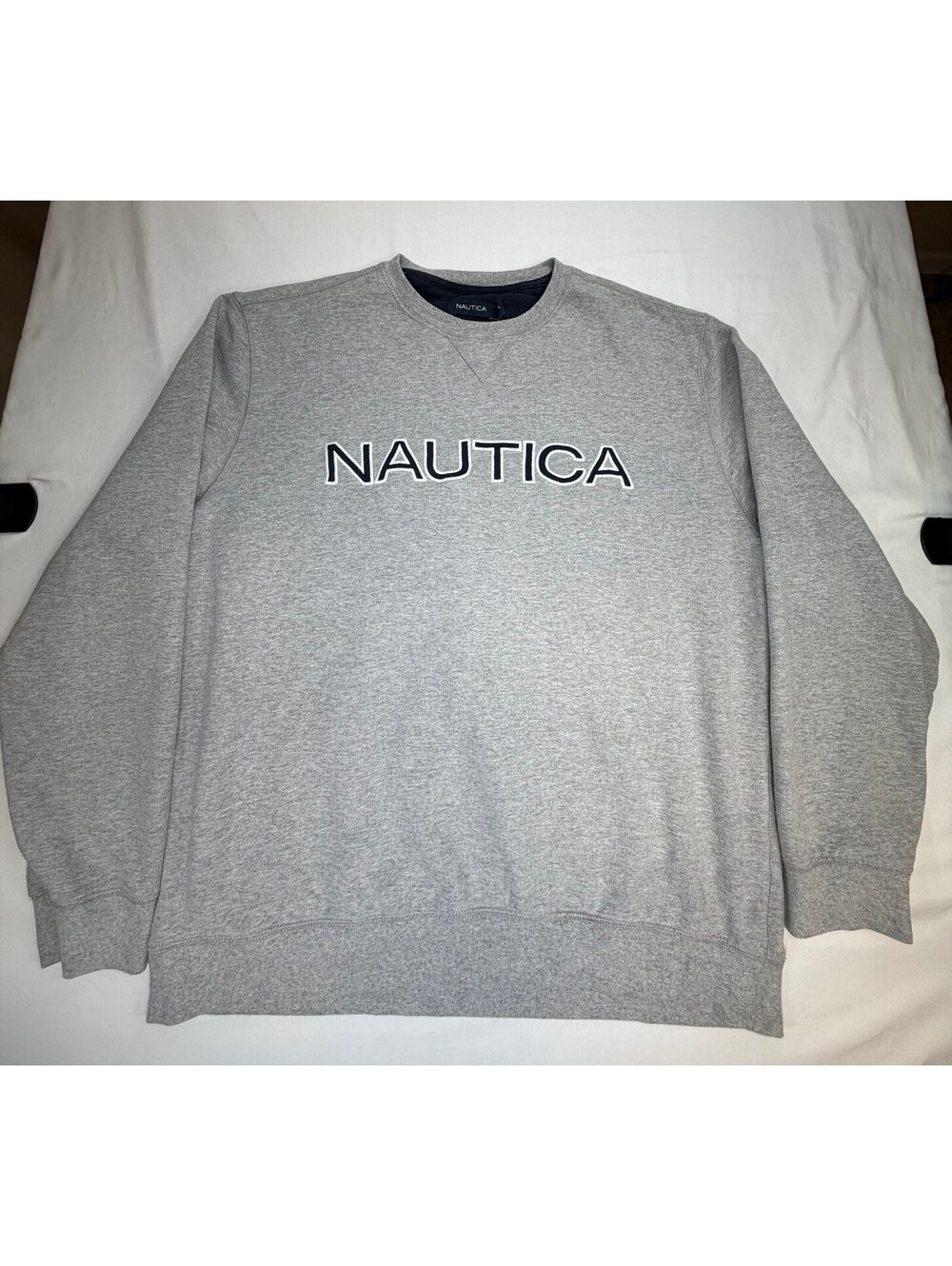 Nautica Mens Sweatshirt Pullover Crew Neck Embroidered Logo Classic Size XL Grey